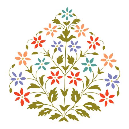 Vector color illustration symmetric flourishes plant with flowers and leaf on white backgroundのイラスト素材
