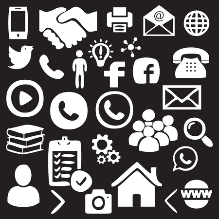 Social, Network icon set illustration on black backgroundのイラスト素材