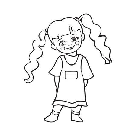 Cute baby girl smiling, cute baby girl in polka dot dress, T-shirt Graphics, illustration baby girl Vector, design for children's books, happy and smiling girl graphic design, for coloring book,  canvas printのイラスト素材