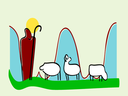 Jesus leader sheep silhouette icon vector illustration. Hand drawn Scene of the Holy Bibleのイラスト素材