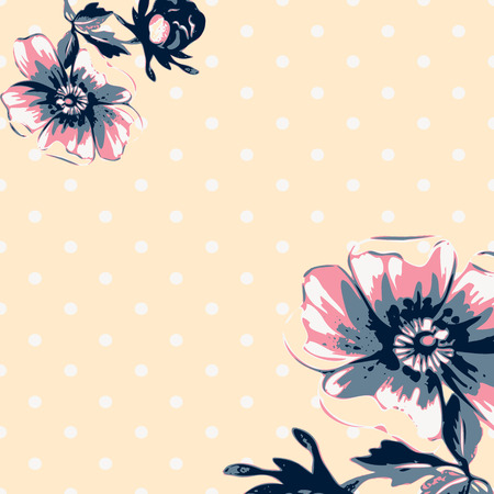 Vintage wallpaper frame rose flower pattern on circles polka background. Vector illustrationのイラスト素材