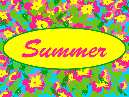 Vector round frame isolated with summer flowers in vintage style. Seasons greeting card,...