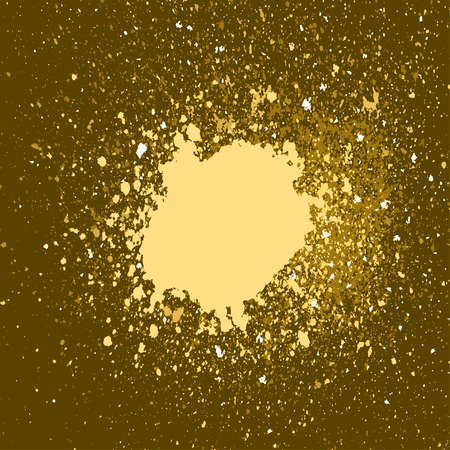 Vector gold paint splash, splatter, and blob on black background. Spray stains abstract background, vector illustration.のイラスト素材