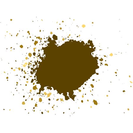 Gold brush paint stroke with rough edges on white background. Splash abstract background, frame vector illustration.のイラスト素材