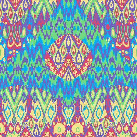 Patchwork ethnic bohemian arabesque pattern print. Seamless zigzag geometric ornament abstract background. Colorful tribal graphic ethnic bohemian print vintageのイラスト素材