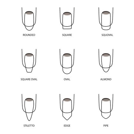 Set of different shapes of nails on white. Nail shape icons. Manicure polish.のイラスト素材