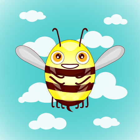 Cartoon cute bees on sky with clouds vector illustrationのイラスト素材