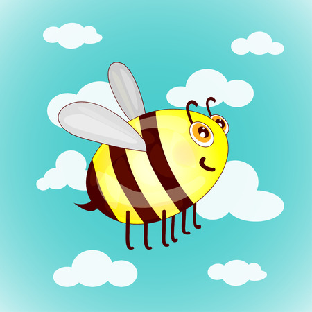 Cartoon cute bees on sky with clouds vector illustrationのイラスト素材