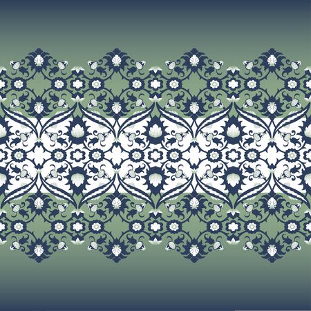 Arabesque lace damask seamless border floral decoration print for design template vector. Eastern style pattern. Ornamental illustration for invitation, greeting card, wallpaper, wedding invitationのイラスト素材