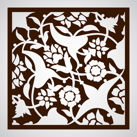 Laser cut floral arabesque ornament pattern vector. Template cutting wedding invitation, greeting card. Silhouette pattern printing, engraving, laser cutting paper, wood, metal, stencil manufacturingのイラスト素材