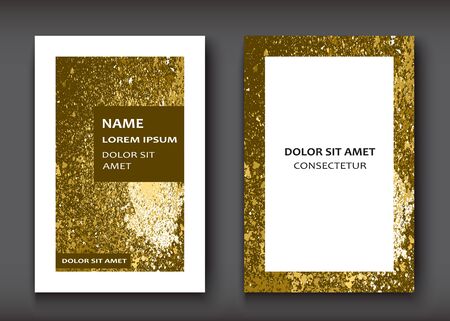 Gold paint splash, splatter explosion glitter artistic frame covers design set. Decorative christmas texture Spray stains golden backgrounds. Trendy template vector illustration for flyer, poster,  bannerのイラスト素材