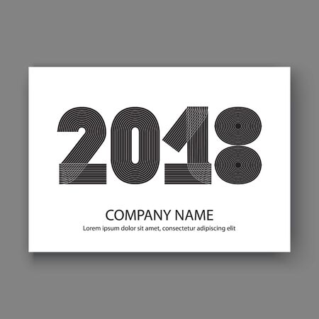 Horizontal annual report cover numbers 2018, modern design black on white background.のイラスト素材