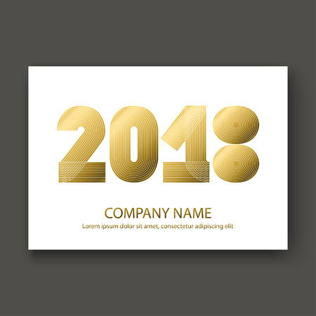 Horizontal annual report cover numbers 2018, modern design gold on white background.のイラスト素材