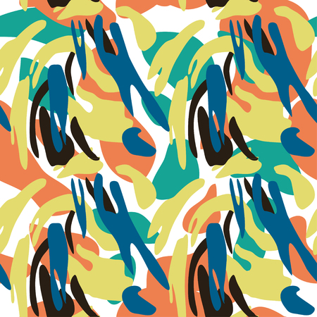 Camouflage pattern background seamless vector illustration. Classic military clothing style. Camo repeat texture shirt print. Blue yellow black pink white colors forest textureのイラスト素材