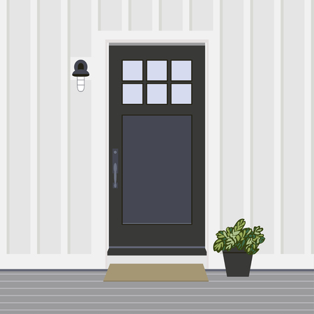 House door face side design illustration vector in flat stile, building front facade of the entry のイラスト素材