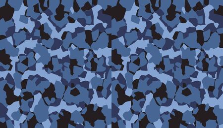 Camouflage pattern background vector. Classic clothing style masking camo repeat print. Virtual background for online conferences, online transmissions. Blue black navy colors marine textureのイラスト素材
