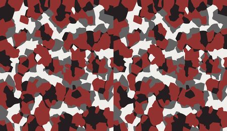 Camouflage pattern background vector. Military style masking camo clothing repeat print. Virtual background for online conferences, online transmissions. Red black white colors geometric texture wallのイラスト素材