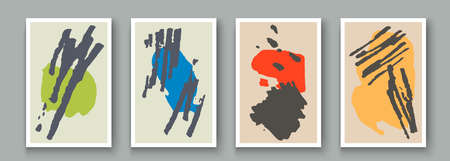 Creative minimalist hand painted abstract artistic background food. Doodle bread, croissant, cookies. Painting ink brush texture shape, line. Artwork for wall decoration design. Vector illustrationのイラスト素材