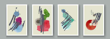 Creative minimalist hand painted abstract artistic background food. Doodle bread, croissant, cookies. Painting ink brush texture shape, line. Artwork for wall decoration design. Vector illustrationのイラスト素材