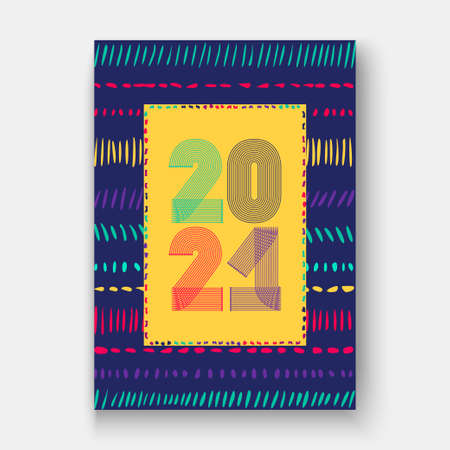 Abstract modern cover design colorful neon zigzag  with  2021 happy new yearのイラスト素材