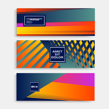 Colorful striped lines pattern geometric shape background. Creative cover set copy space design vector illustration. Neon blurred yellow blue gradient abstract template design leaflet for marketingのイラスト素材