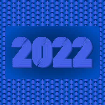 2022 Happy New Year. Abstract geometric cover design background. 3d dimensional 2022 numbers in thin lines striped style vector illustration. Annual Report, banner, brochure, label. Neon blue colorsのイラスト素材