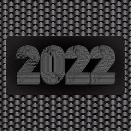2022 Happy New Year. Abstract geometric cover design background. 3d dimensional 2022 numbers in thin lines striped style vector illustration. Annual Report, banner, brochure, label. Black colorsのイラスト素材