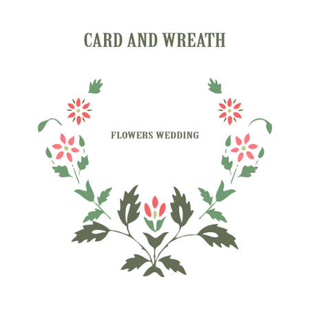 Minimalist wedding invitation floral card. Simple wildflowers, stems, leaves on white background. Vector illustration, greeting card, branding design, poster, print, wedding invitation, birthdayのイラスト素材