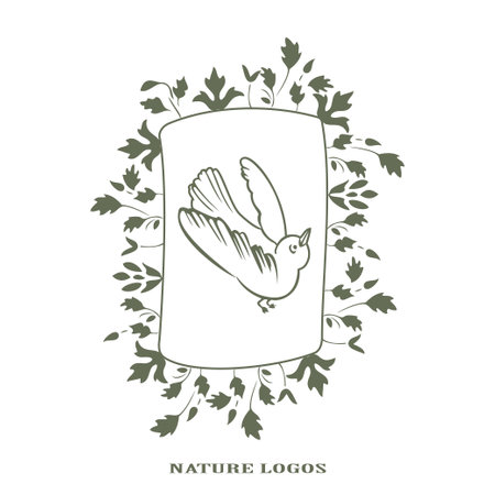 Outline wedding invitation floral card. Simple frame of wildflowers, stems, leaves, bird on white background. Vector illustration, greeting card, logo, branding design, poster, print, weddingのイラスト素材