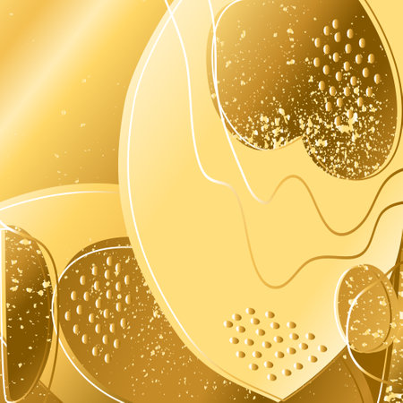 Golden yellow abstract background. Modern trendy shiny holiday template. Graphic design banner, poster, greeting card, invitation, celebration, magazine, label, fashion, template. Vector illustrationのイラスト素材