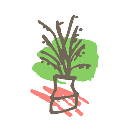 Doodle vase flowers bouquet. Creative minimalist abstract background pastel colors. Graphic design wall decoration banner poster fashion cover template story post social media. Vector illustrationのイラスト素材