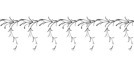 Botanical hand drawn plant, bouquet isolated on background. Spring plant flower vintage frame. Creative doodle linear style. Graphic design wedding invitation, card, poster, banner Vector illustrationのイラスト素材