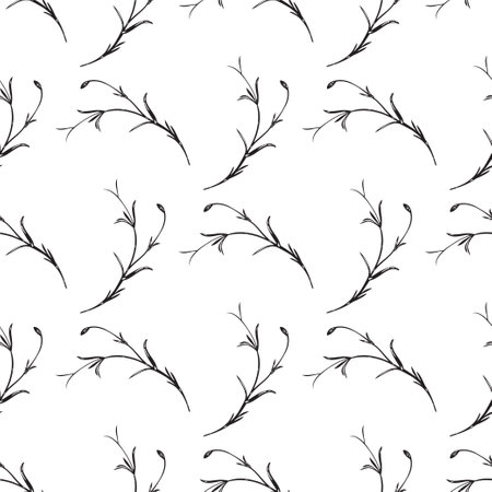 Botanical hand drawn floral plant seamless pattern. Spring vintage abstract background. Creative doodle style. Graphic design wallpaper, packaging, wedding invitation, banner Vector illustrationのイラスト素材