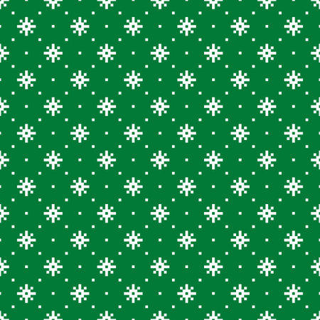 Christmas snowy stars knit green whiteのイラスト素材