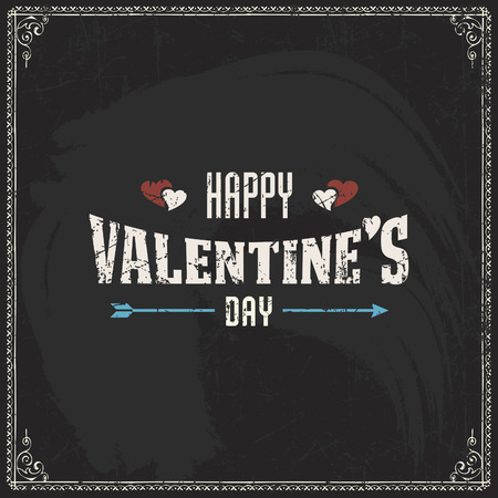 Happy Valentines Day Hand Drawing Vector Lettering design on blackboardのイラスト素材