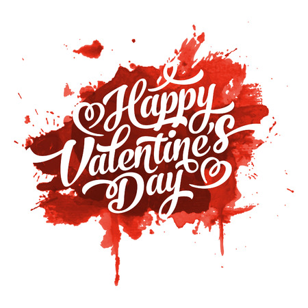 Happy Valentine's Day flat lettering design of Greeting Card on red background. Vector illustration.のイラスト素材