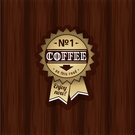 Coffee or cafe golden logo template on vintage wood backgroundのイラスト素材