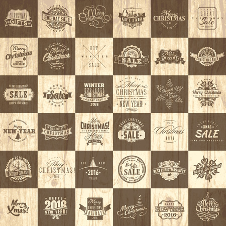 Set of calligraphic and typographic christmas elements, frames, vintage labels and borders.のイラスト素材