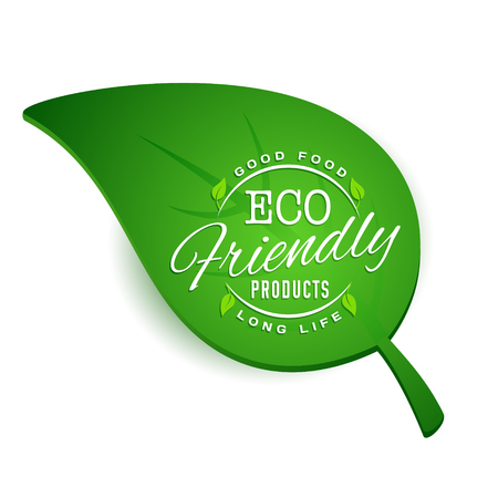 Eco label of healthy organic natural farm fresh food on green leafのイラスト素材