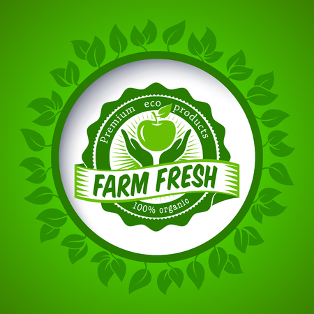 Eco green stamp label of healthy organic natural farm fresh foodのイラスト素材