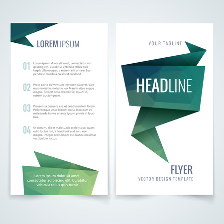 Vector business flyer or brochure layout template with green triangle pattern on white backgroundのイラスト素材