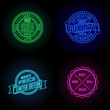 Set of vector neon sale labels template for shop businessのイラスト素材