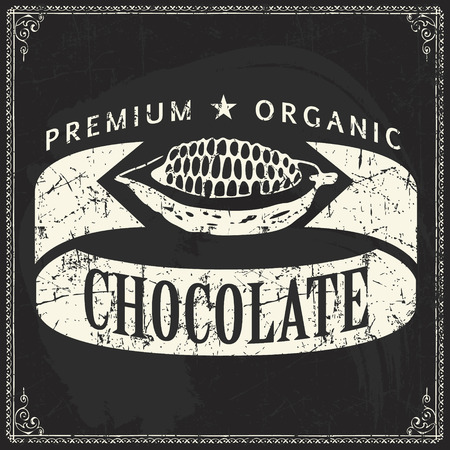 Craft chocolate label design on vintage blackboard textureのイラスト素材