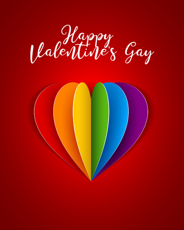 Vector gay LGBT rainbow paper heart template for Happy Valentines Day greeting cardのイラスト素材