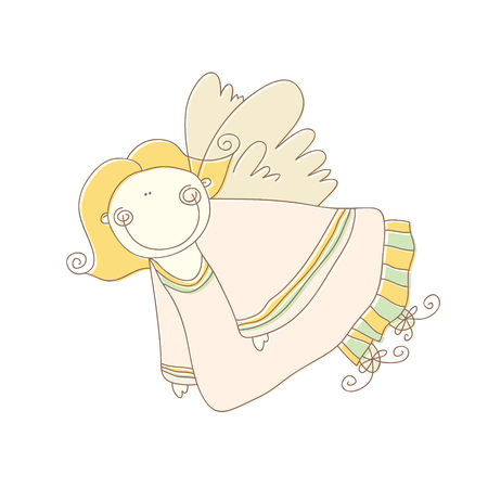 Vector retro drawn cute smiling angel doodle illustrationのイラスト素材