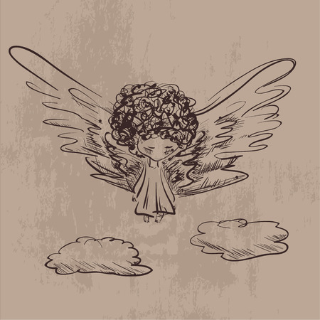 Retro baby angel doodle illustration on old paper textureのイラスト素材