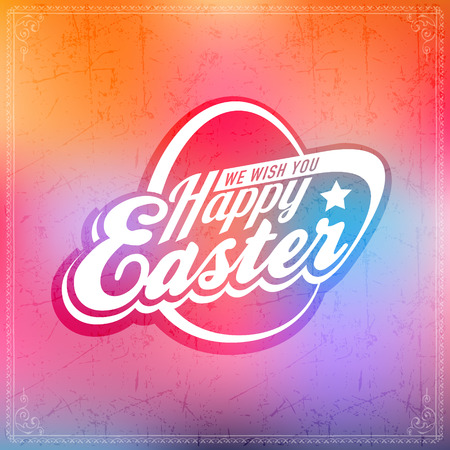 Vector Happy Easter calligraphy logo on modern colorful blur backgroundのイラスト素材
