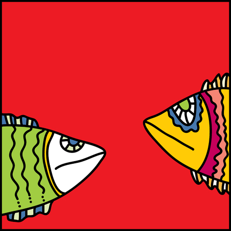 Simple doodle child hand drawn illustration of fishesのイラスト素材