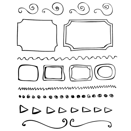 Hand drawn vector border lines and frames doodle sketch setのイラスト素材
