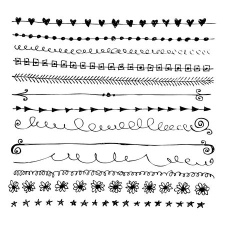Hand drawn vector border lines and frames doodle sketch setのイラスト素材